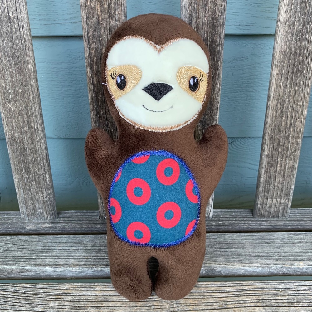 Handmade Sloth Stuffed Animal Phish Fishman Donut Print Belly Plush Brown 11"